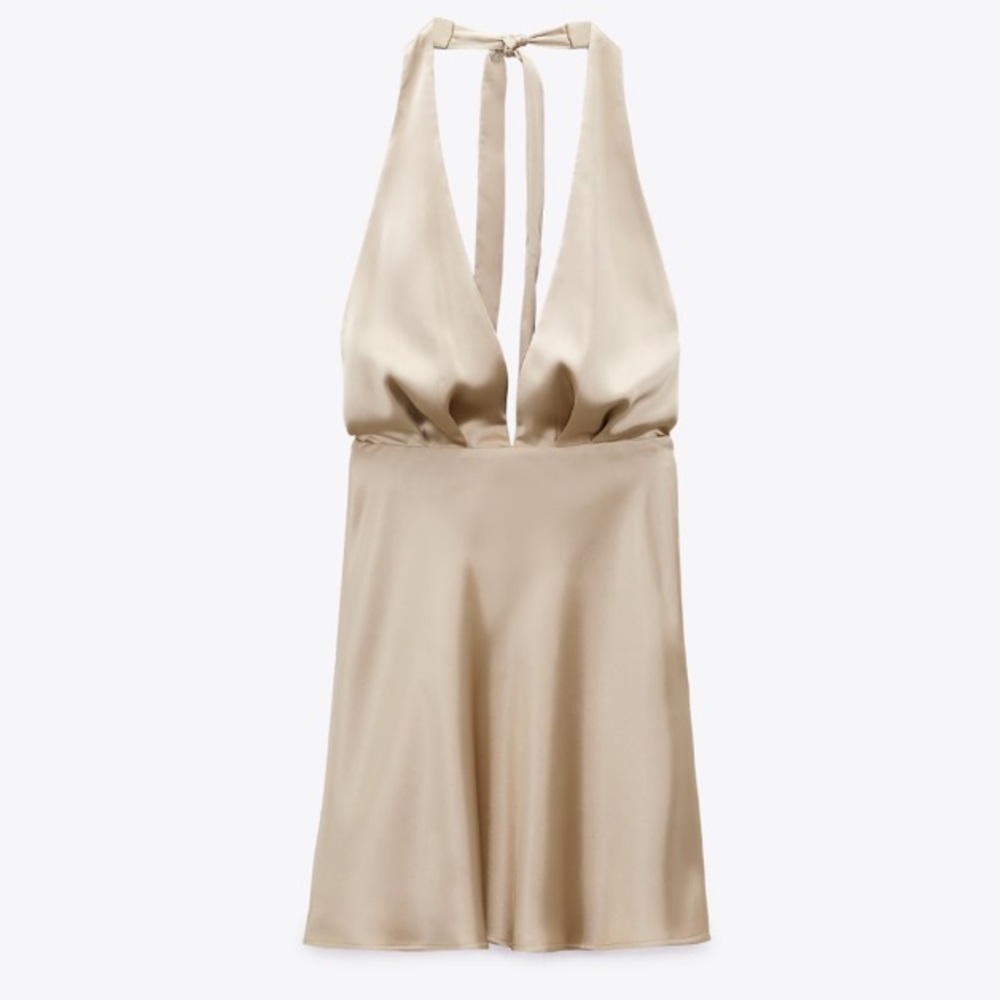 NWT Zara short Gold Satin Halter Dress